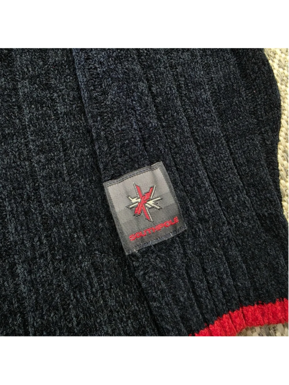 Vintage Southpole 1/4 Zip Sweater XL Red Black Nordic Knit Pullover Y2K